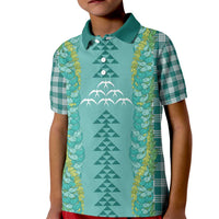 Teal Palaka Hawaii Iwa Bird Kid Polo Shirt Hawaiian Kakau Jade Vine Lei - Polynesian Pride