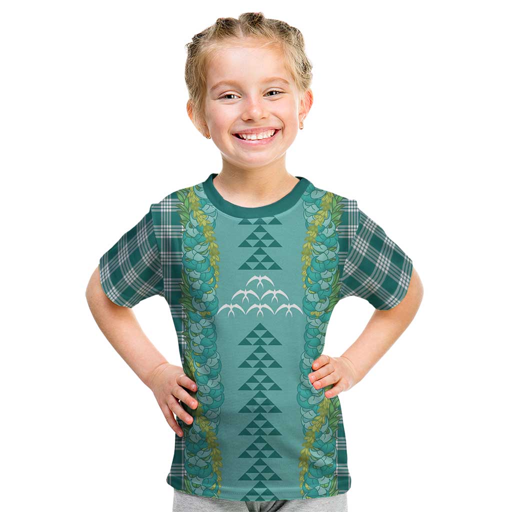 Teal Palaka Hawaii Iwa Bird Kid T Shirt Hawaiian Kakau Jade Vine Lei LT14 Teal - Polynesian Pride