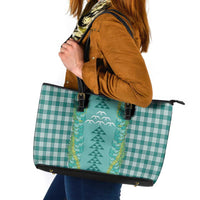 Teal Palaka Hawaii Iwa Bird Leather Tote Bag Hawaiian Kakau Jade Vine Lei - Polynesian Pride