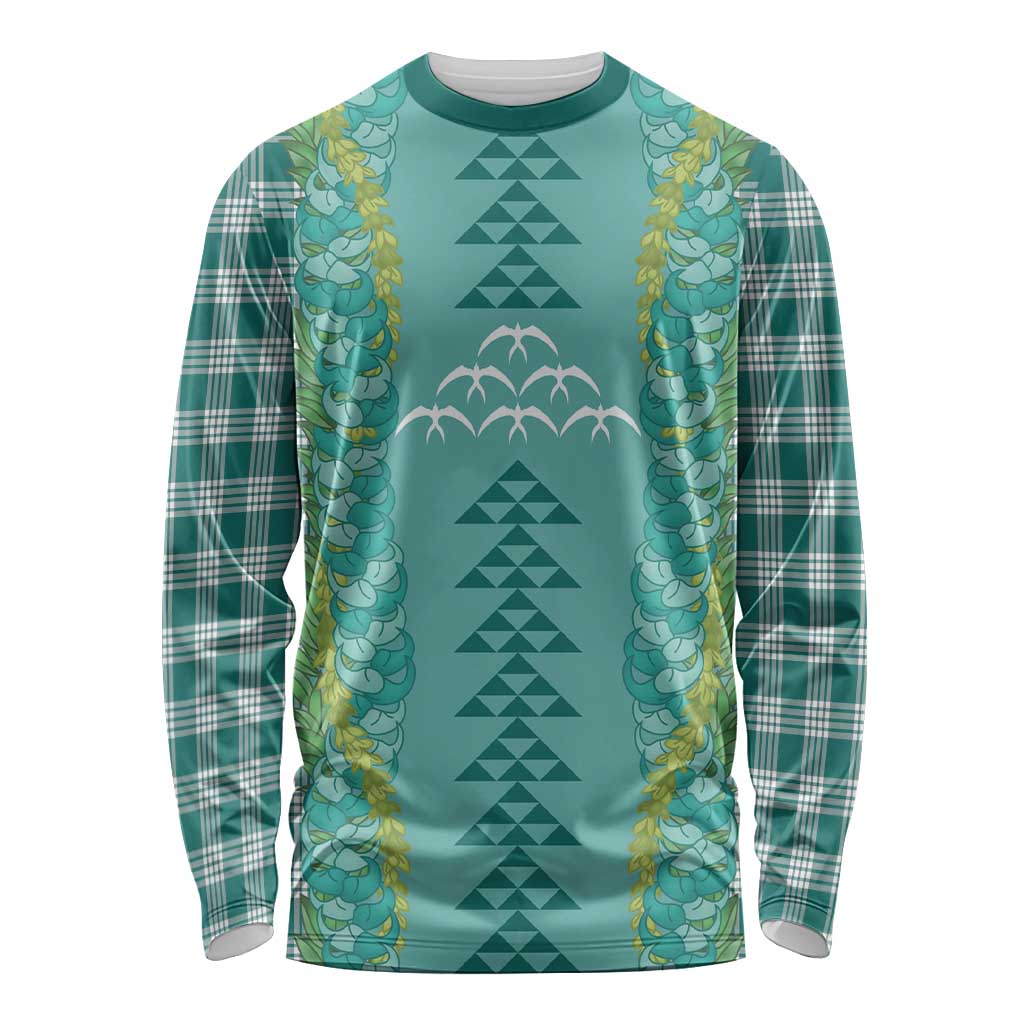 Teal Palaka Hawaii Iwa Bird Long Sleeve Shirt Hawaiian Kakau Jade Vine Lei LT14 Unisex Teal - Polynesian Pride