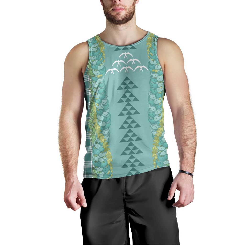 Teal Palaka Hawaii Iwa Bird Men Tank Top Hawaiian Kakau Jade Vine Lei - Polynesian Pride