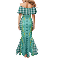 Teal Palaka Hawaii Iwa Bird Mermaid Dress Hawaiian Kakau Jade Vine Lei - Polynesian Pride