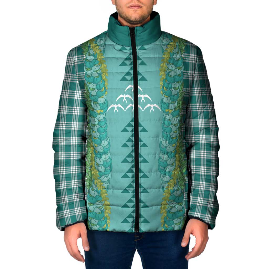 Teal Palaka Hawaii Iwa Bird Padded Jacket Hawaiian Kakau Jade Vine Lei LT14 Men Teal - Polynesian Pride