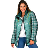 Teal Palaka Hawaii Iwa Bird Padded Jacket Hawaiian Kakau Jade Vine Lei - Polynesian Pride