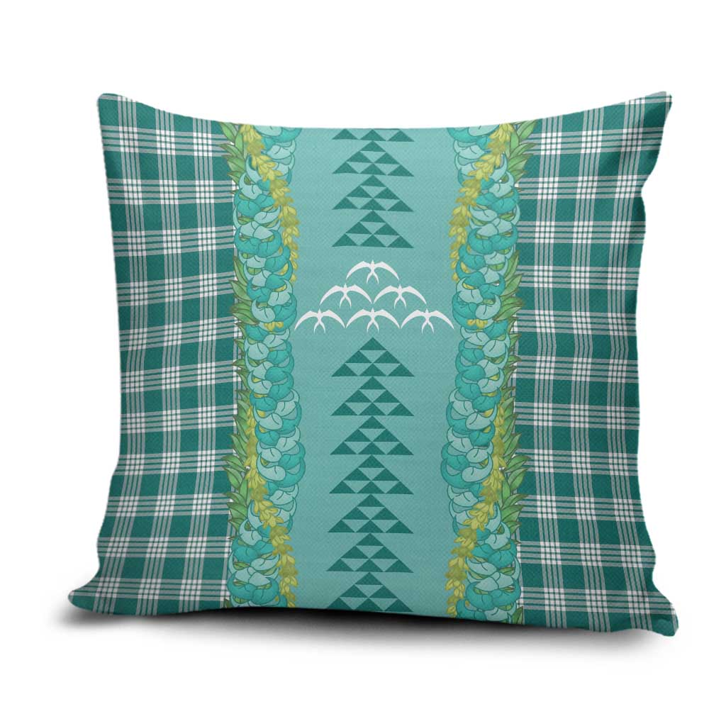 Teal Palaka Hawaii Iwa Bird Pillow Cover Hawaiian Kakau Jade Vine Lei - Polynesian Pride