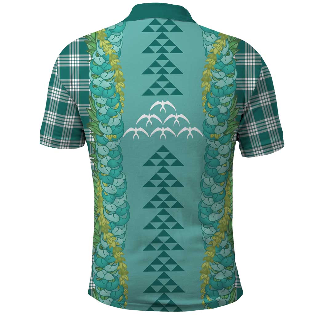 Teal Palaka Hawaii Iwa Bird Polo Shirt Hawaiian Kakau Jade Vine Lei - Polynesian Pride