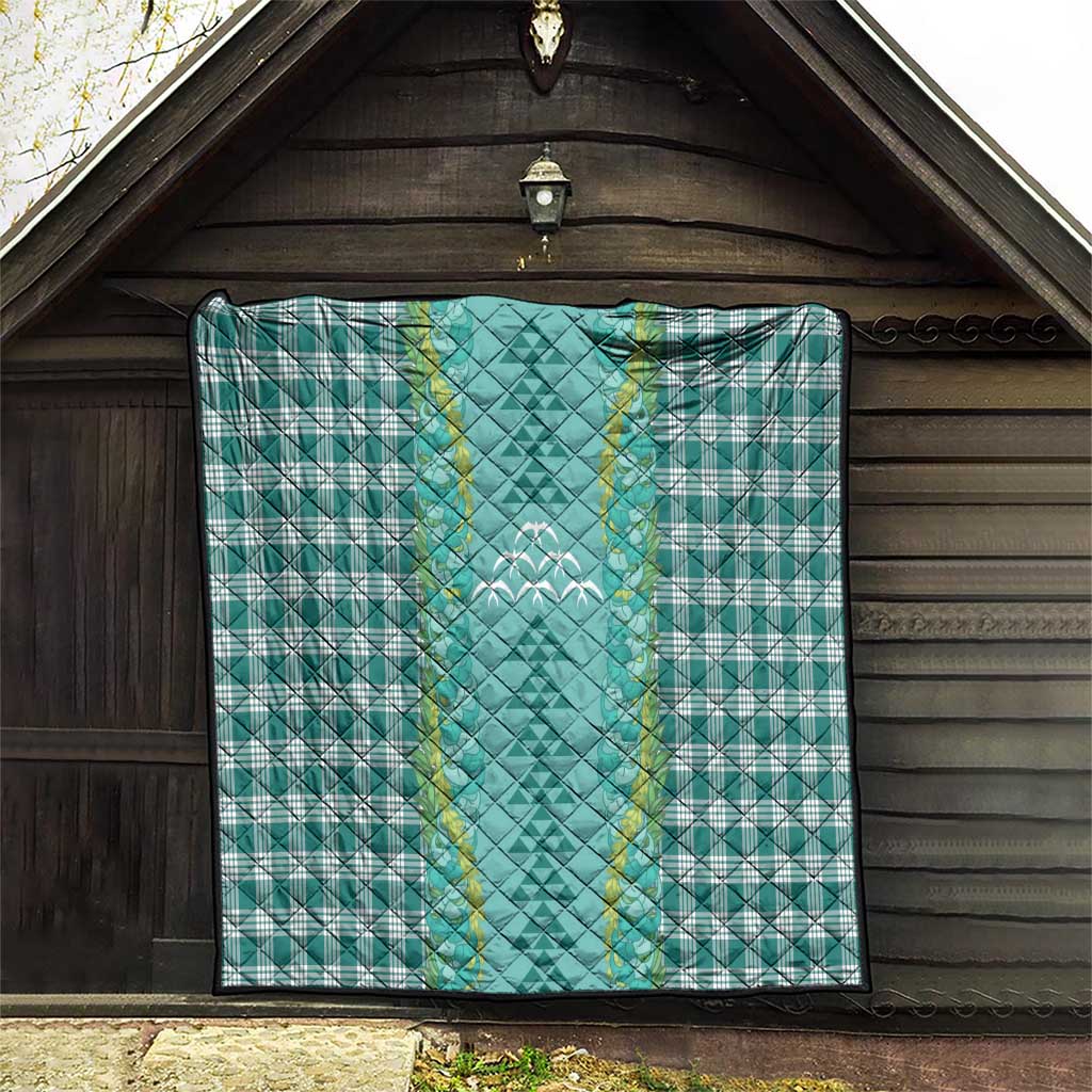 Teal Palaka Hawaii Iwa Bird Quilt Hawaiian Kakau Jade Vine Lei - Polynesian Pride