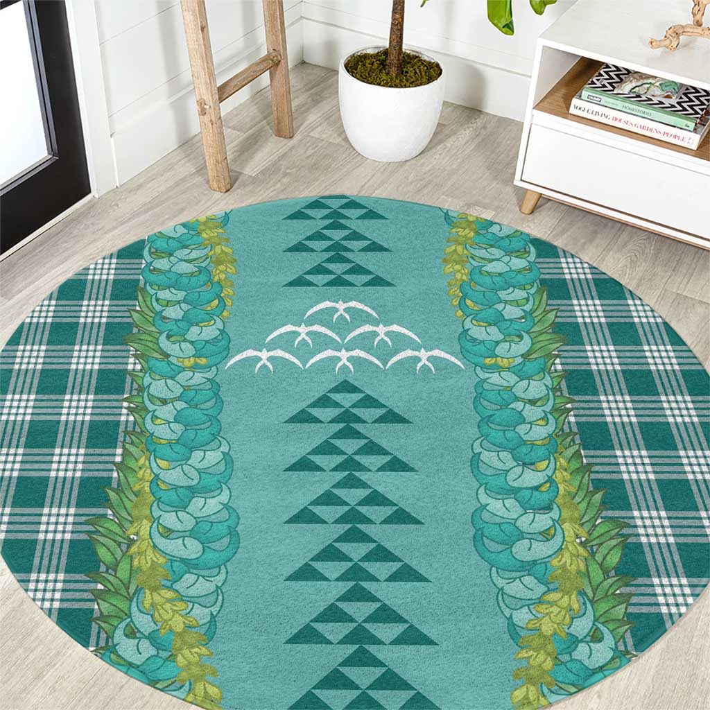 Teal Palaka Hawaii Iwa Bird Round Carpet Hawaiian Kakau Jade Vine Lei LT14 Teal - Polynesian Pride