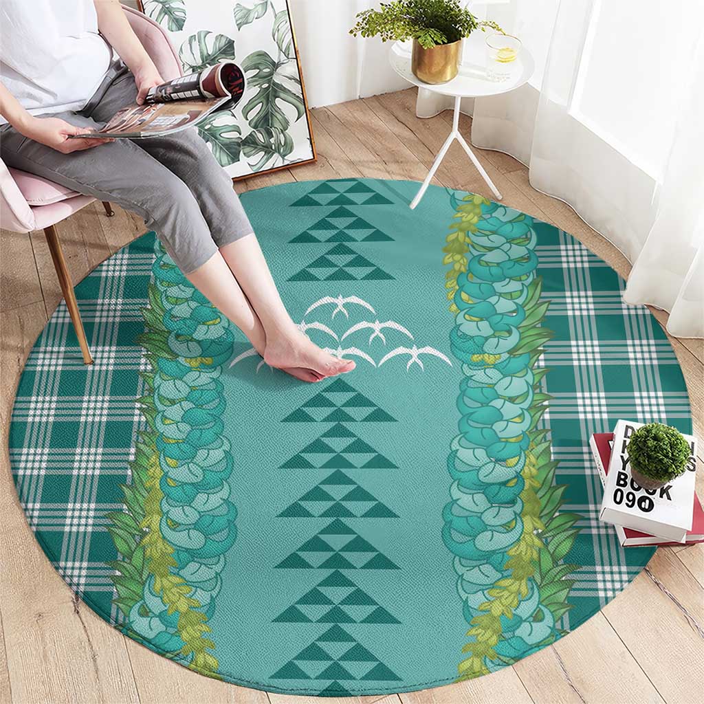 Teal Palaka Hawaii Iwa Bird Round Carpet Hawaiian Kakau Jade Vine Lei - Polynesian Pride