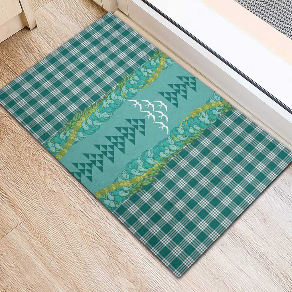 Teal Palaka Hawaii Iwa Bird Rubber Doormat Hawaiian Kakau Jade Vine Lei - Polynesian Pride
