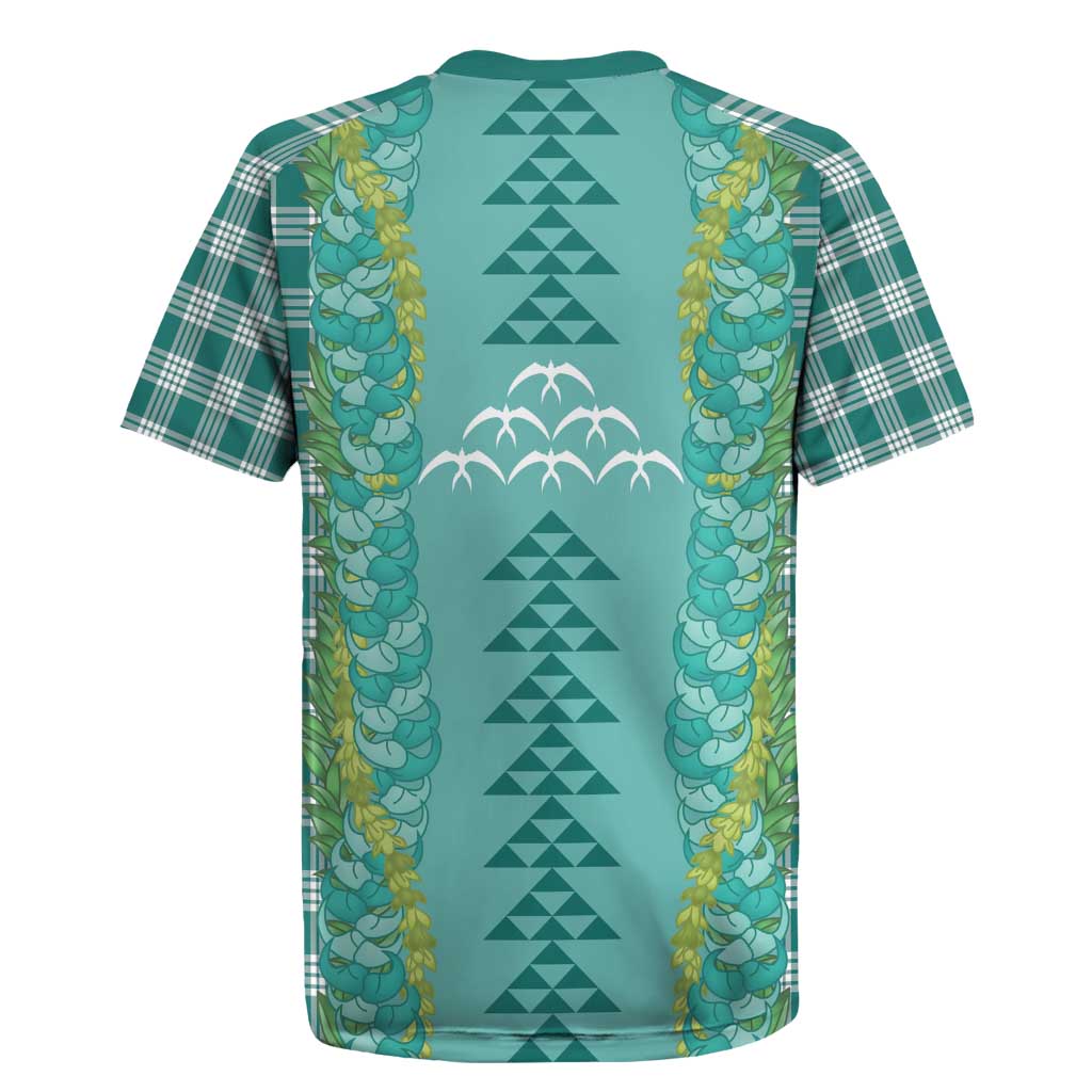 Teal Palaka Hawaii Iwa Bird Rugby Jersey Hawaiian Kakau Jade Vine Lei - Polynesian Pride