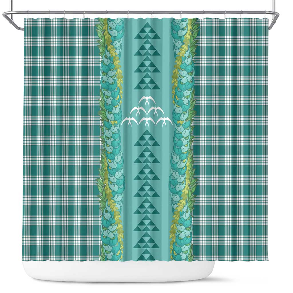 Teal Palaka Hawaii Iwa Bird Shower Curtain Hawaiian Kakau Jade Vine Lei LT14 Teal - Polynesian Pride