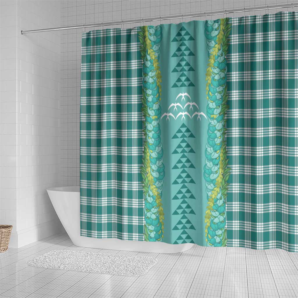 Teal Palaka Hawaii Iwa Bird Shower Curtain Hawaiian Kakau Jade Vine Lei - Polynesian Pride