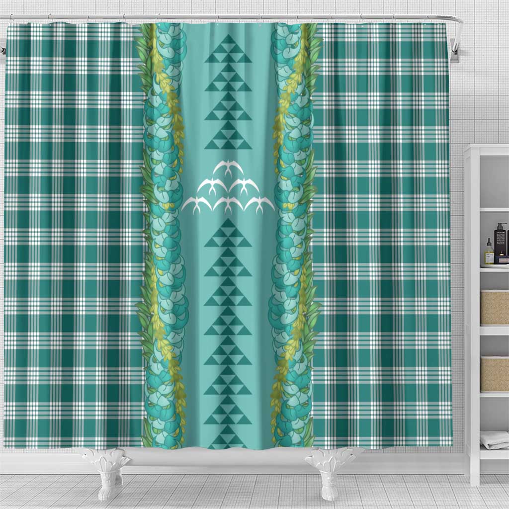 Teal Palaka Hawaii Iwa Bird Shower Curtain Hawaiian Kakau Jade Vine Lei - Polynesian Pride