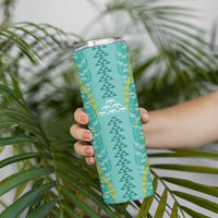 Teal Palaka Hawaii Iwa Bird Skinny Tumbler Hawaiian Kakau Jade Vine Lei - Polynesian Pride