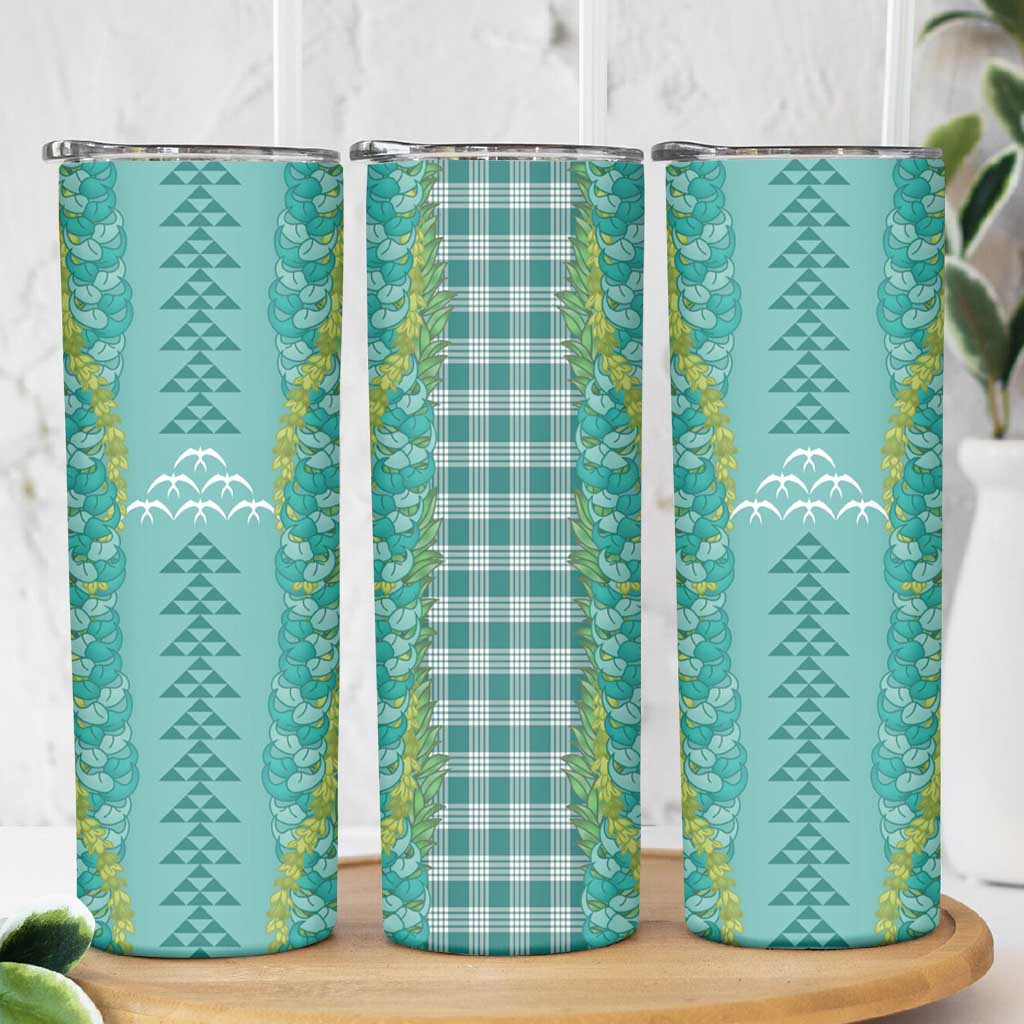 Teal Palaka Hawaii Iwa Bird Skinny Tumbler Hawaiian Kakau Jade Vine Lei - Polynesian Pride
