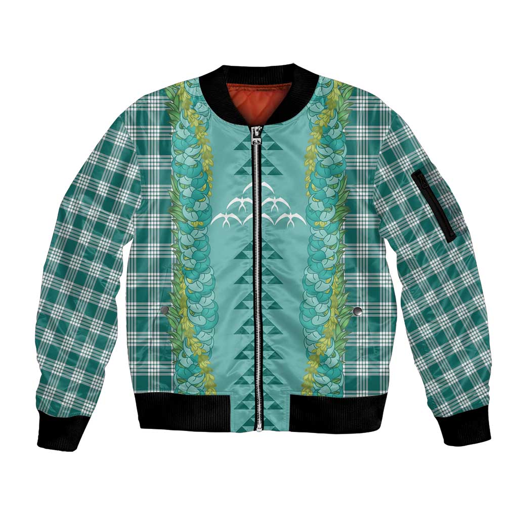 Teal Palaka Hawaii Iwa Bird Sleeve Zip Bomber Jacket Hawaiian Kakau Jade Vine Lei LT14 Unisex Teal - Polynesian Pride
