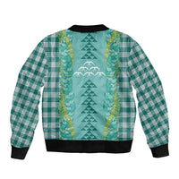 Teal Palaka Hawaii Iwa Bird Sleeve Zip Bomber Jacket Hawaiian Kakau Jade Vine Lei - Polynesian Pride