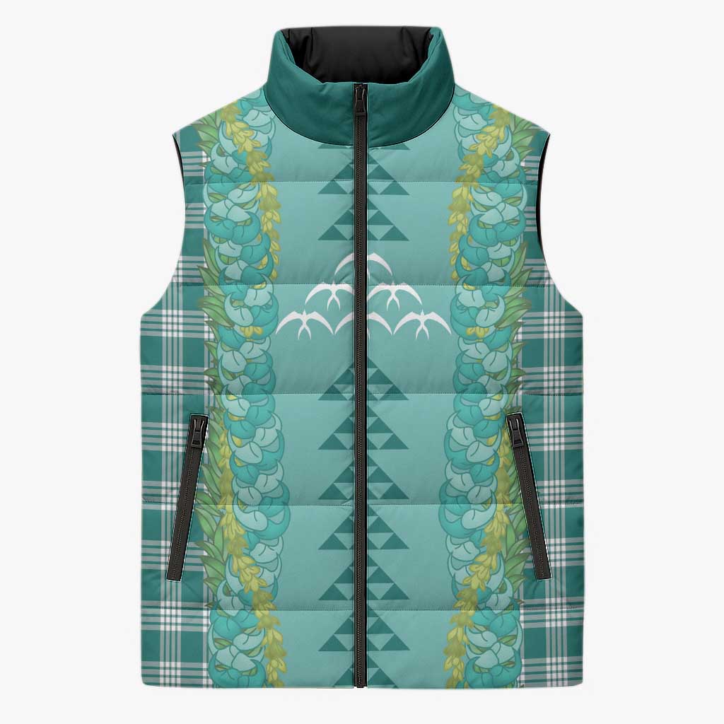 Teal Palaka Hawaii Iwa Bird Sleeveless Puffer Jacket Hawaiian Kakau Jade Vine Lei LT14 Unisex Teal - Polynesian Pride