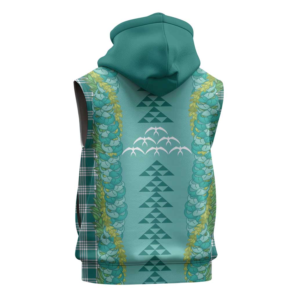 Teal Palaka Hawaii Iwa Bird Sleeveless Zip Hoodie Hawaiian Kakau Jade Vine Lei - Polynesian Pride