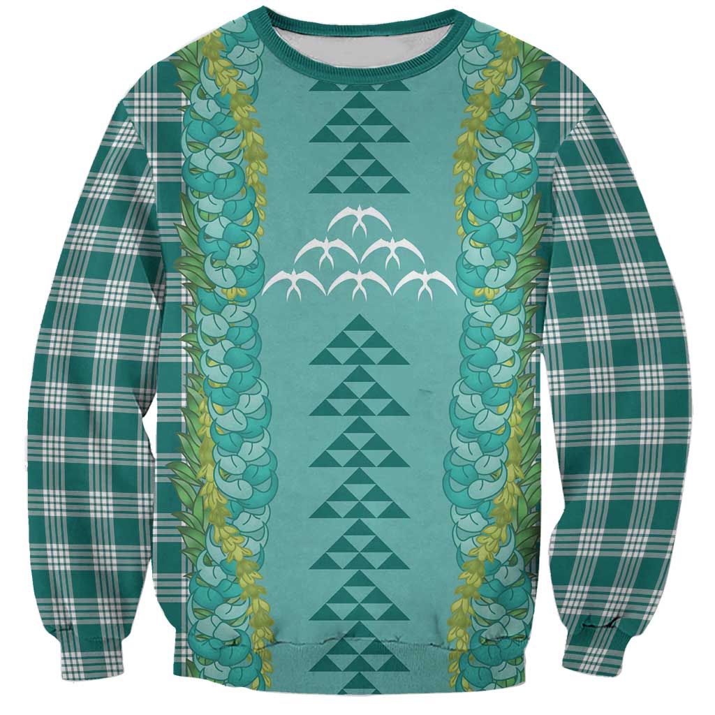 Teal Palaka Hawaii Iwa Bird Sweatshirt Hawaiian Kakau Jade Vine Lei - Polynesian Pride