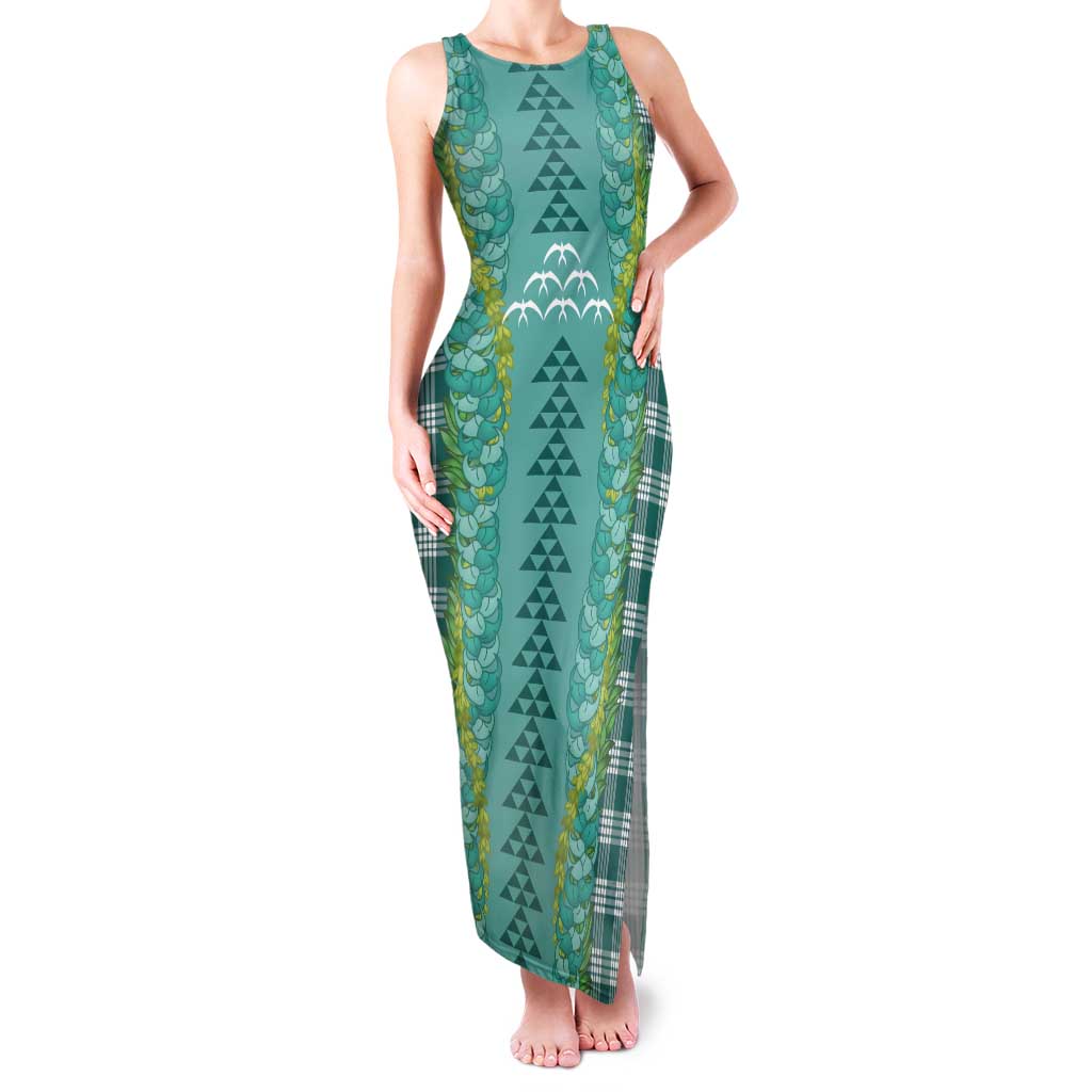 Teal Palaka Hawaii Iwa Bird Tank Maxi Dress Hawaiian Kakau Jade Vine Lei - Polynesian Pride