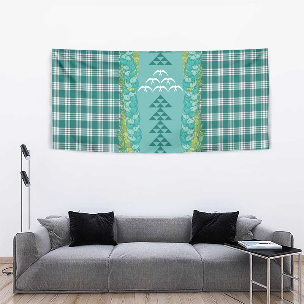 Teal Palaka Hawaii Iwa Bird Tapestry Hawaiian Kakau Jade Vine Lei - Polynesian Pride