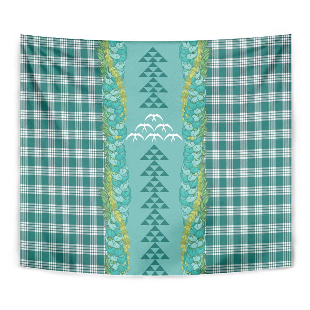 Teal Palaka Hawaii Iwa Bird Tapestry Hawaiian Kakau Jade Vine Lei - Polynesian Pride