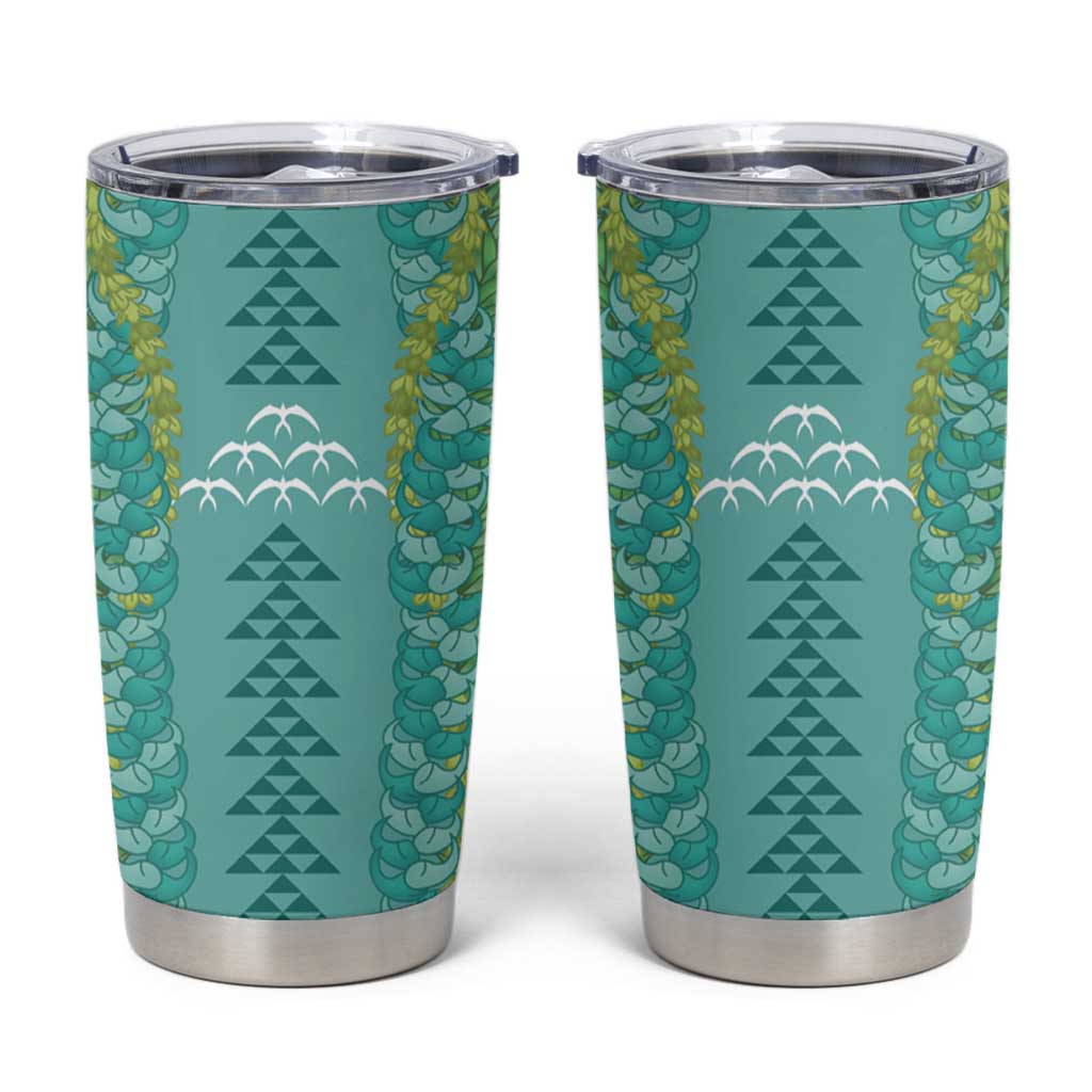 Teal Palaka Hawaii Iwa Bird Tumbler Cup Hawaiian Kakau Jade Vine Lei - Polynesian Pride