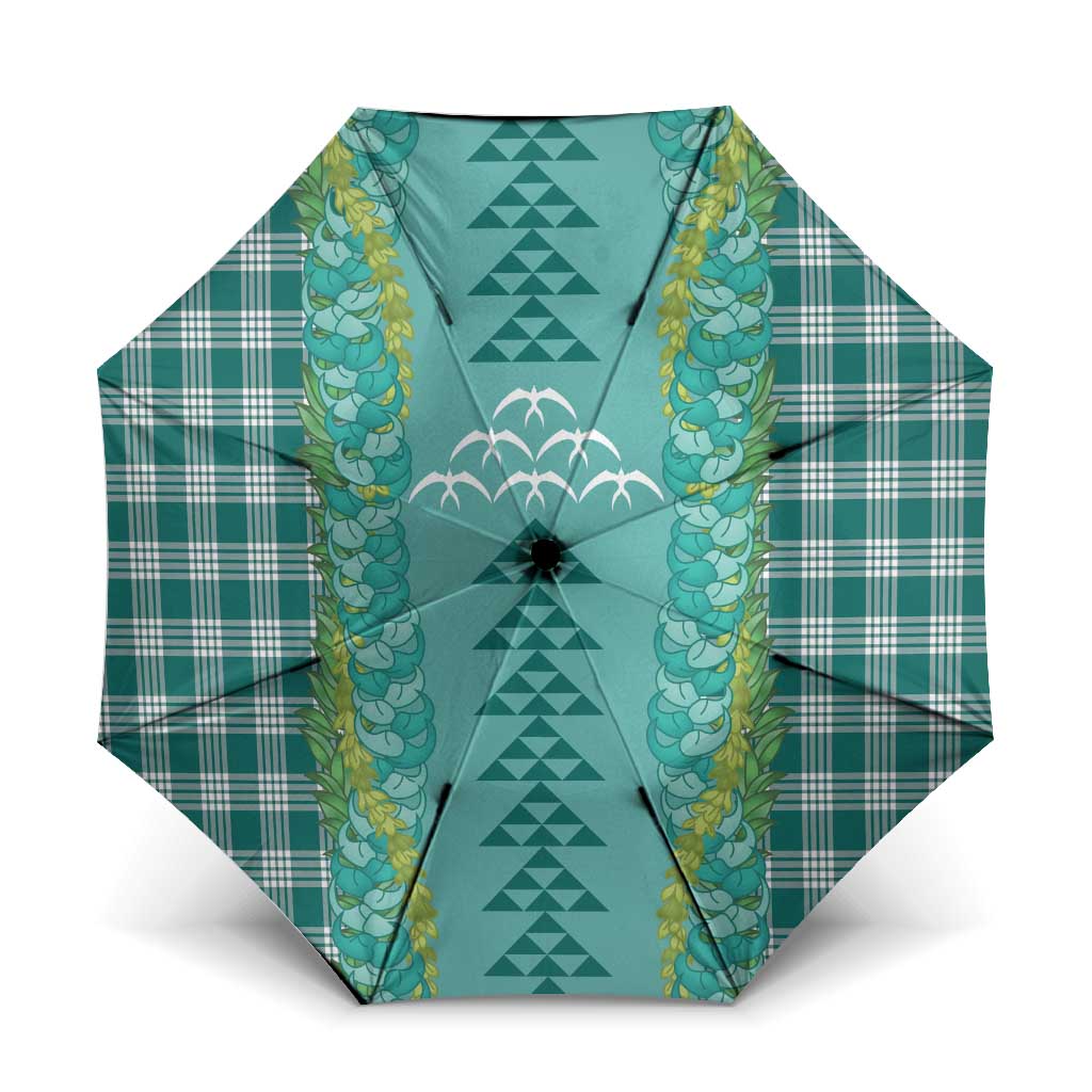 Teal Palaka Hawaii Iwa Bird Umbrella Hawaiian Kakau Jade Vine Lei LT14 One Size Folded 11.42 inch Opened Diameter 37.4 inch Teal - Polynesian Pride