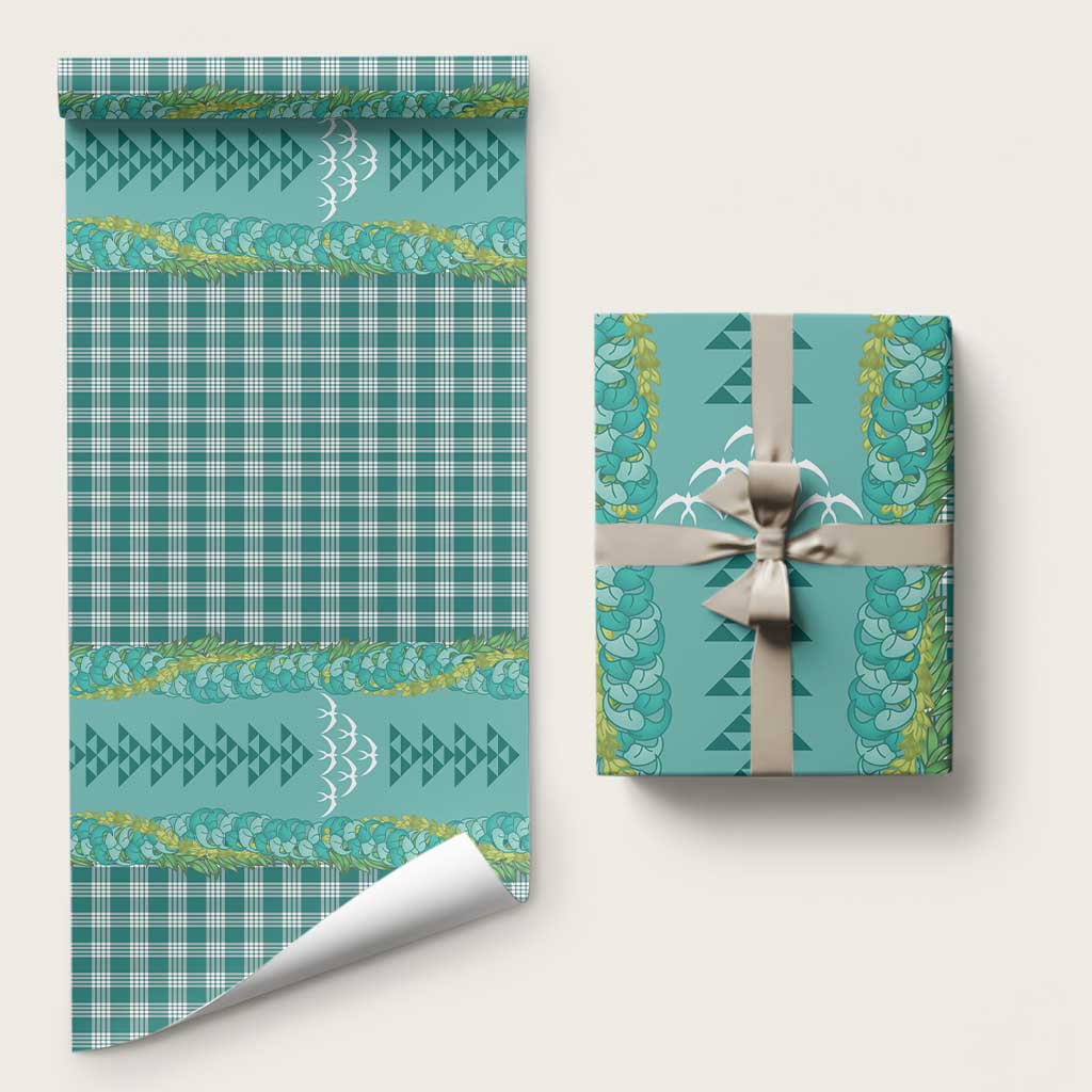Teal Palaka Hawaii Iwa Bird Wrapping Paper Hawaiian Kakau Jade Vine Lei LT14 58" × 23" Teal - Polynesian Pride