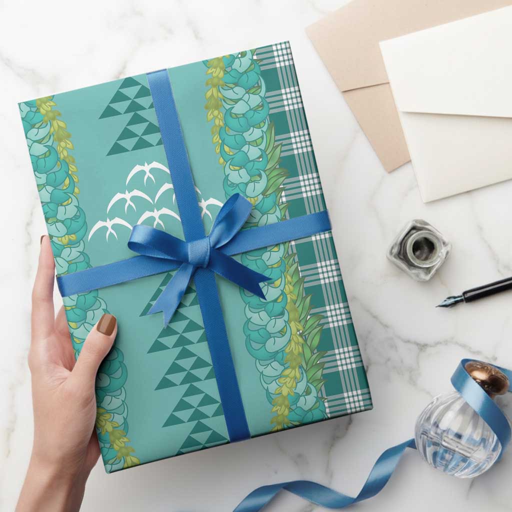 Teal Palaka Hawaii Iwa Bird Wrapping Paper Hawaiian Kakau Jade Vine Lei - Polynesian Pride