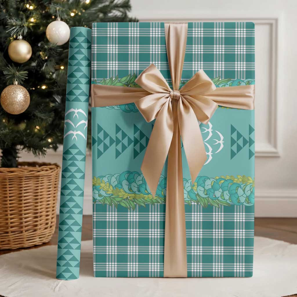 Teal Palaka Hawaii Iwa Bird Wrapping Paper Hawaiian Kakau Jade Vine Lei - Polynesian Pride