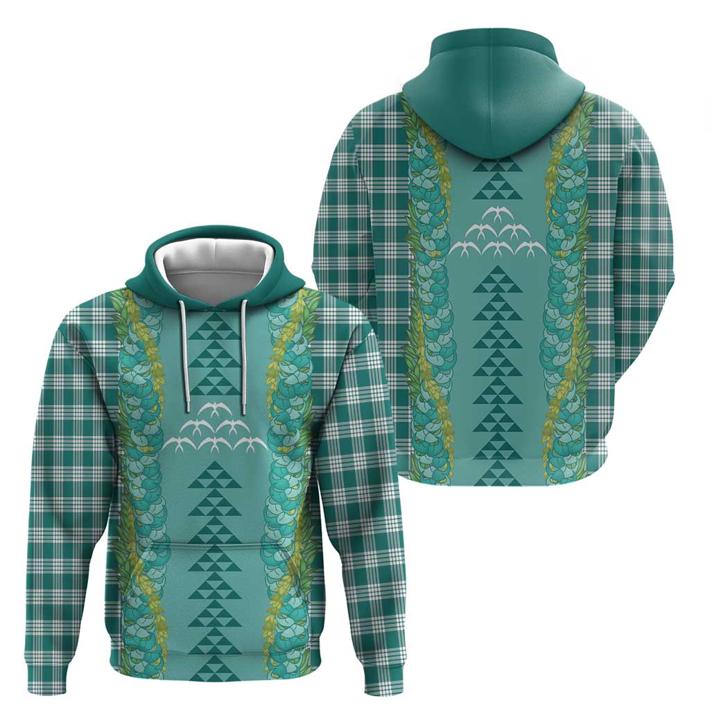 Teal Palaka Hawaii Iwa Bird Zip Hoodie Hawaiian Kakau Jade Vine Lei - Polynesian Pride