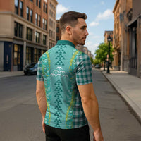 Teal Palaka Hawaii Iwa Bird Zipper Polo Shirt Hawaiian Kakau Jade Vine Lei - Polynesian Pride