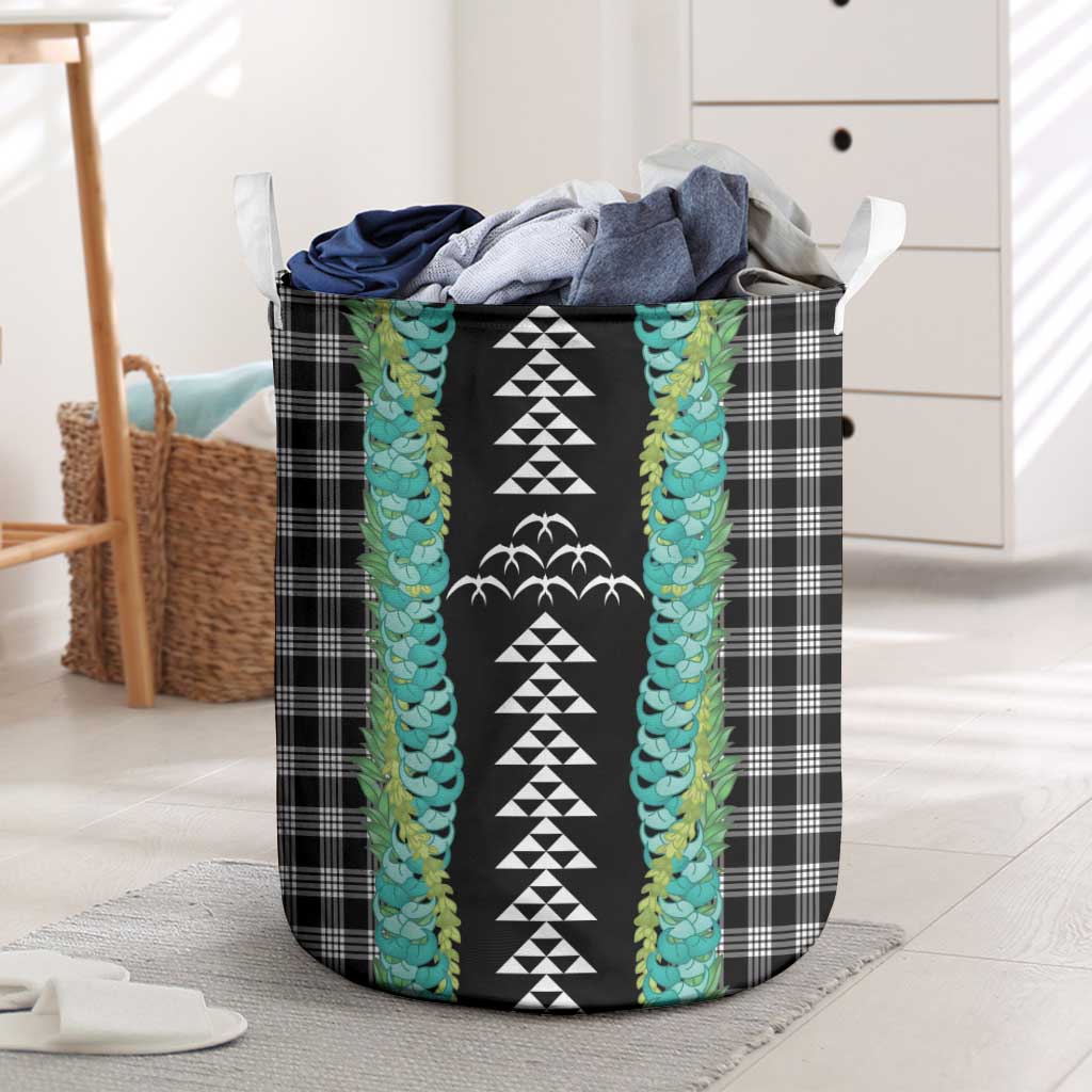Black Palaka Hawaii Iwa Bird Laundry Basket Hawaiian Kakau Jade Vine Lei - Polynesian Pride