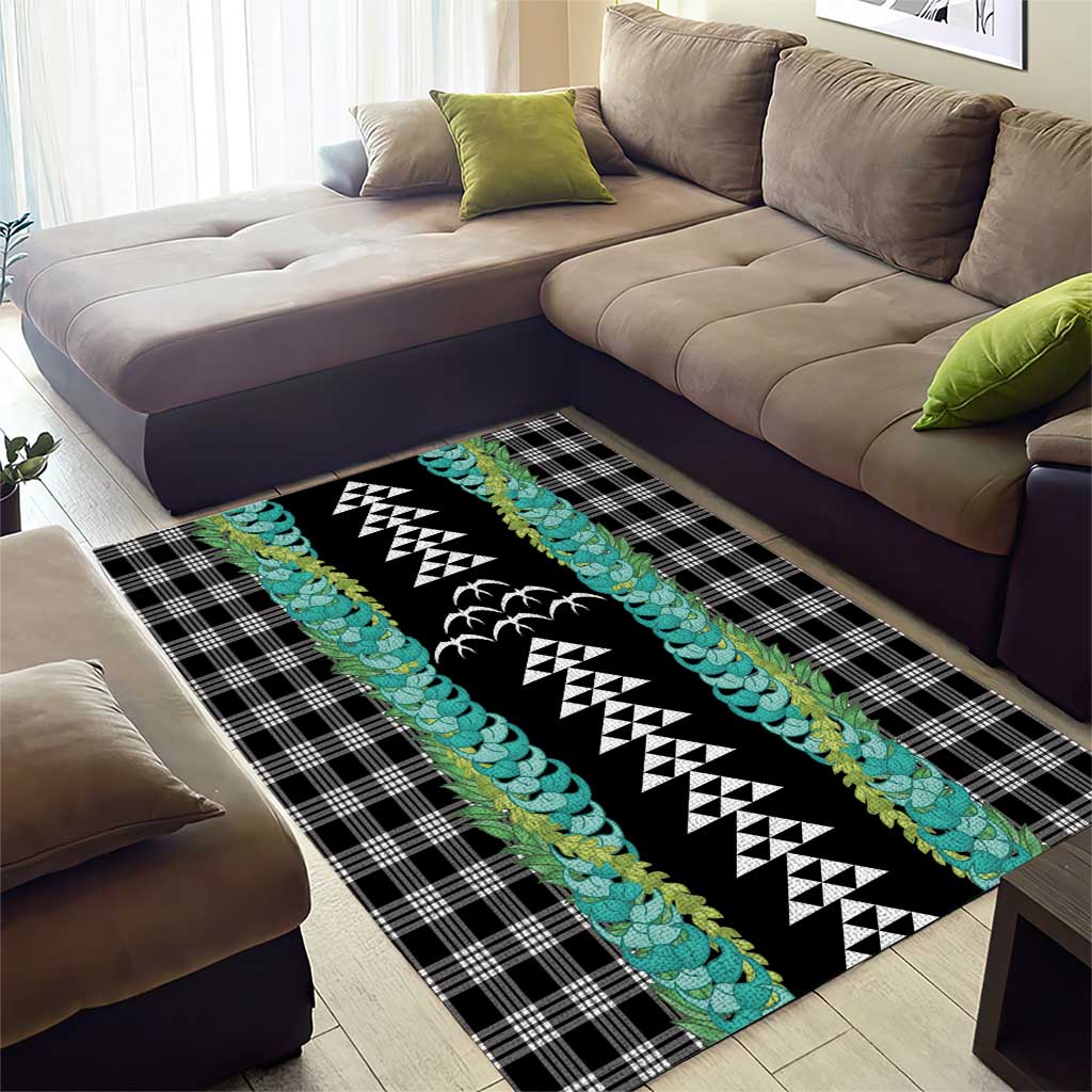 Black Palaka Hawaii Iwa Bird Area Rug Hawaiian Kakau Jade Vine Lei - Polynesian Pride