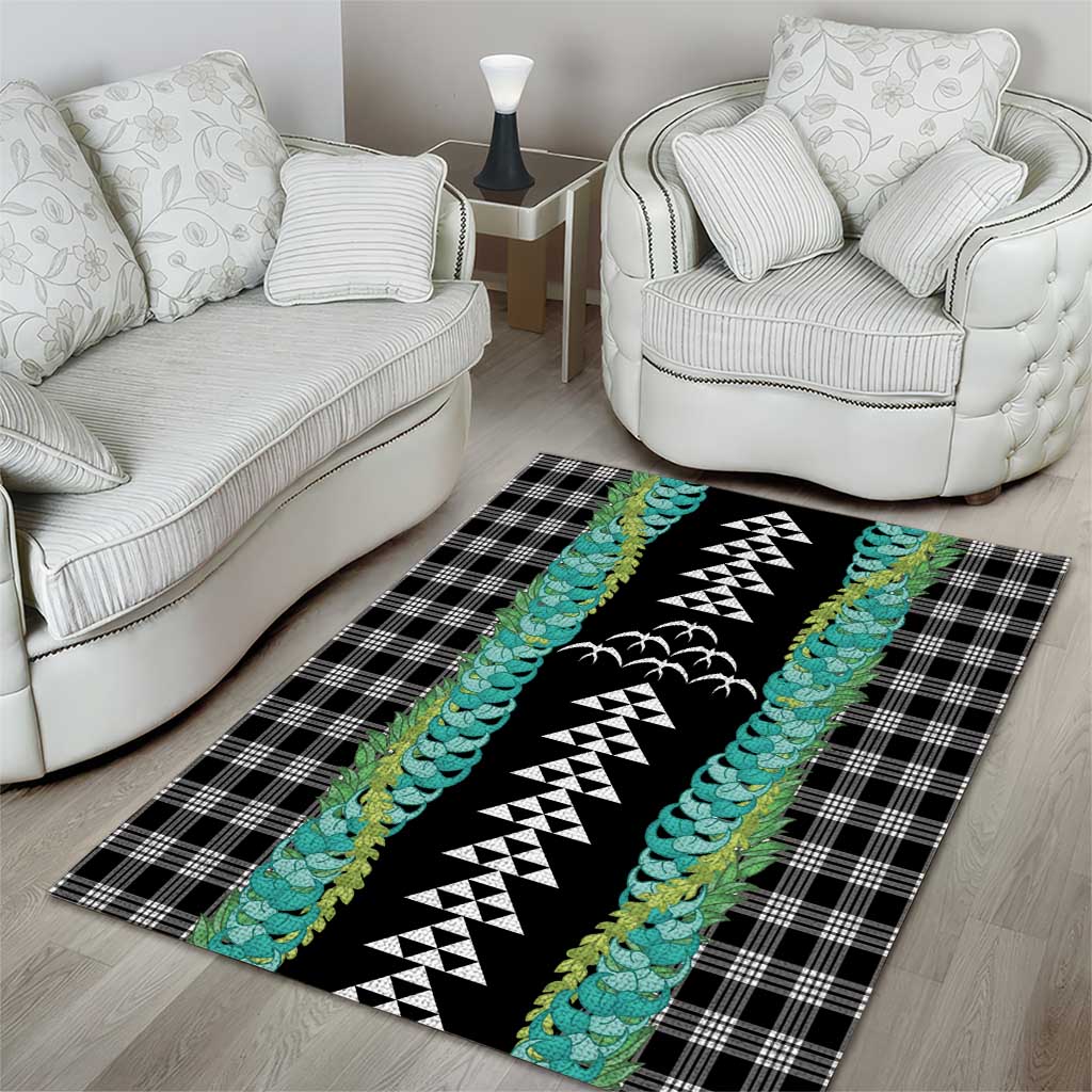 Black Palaka Hawaii Iwa Bird Area Rug Hawaiian Kakau Jade Vine Lei - Polynesian Pride