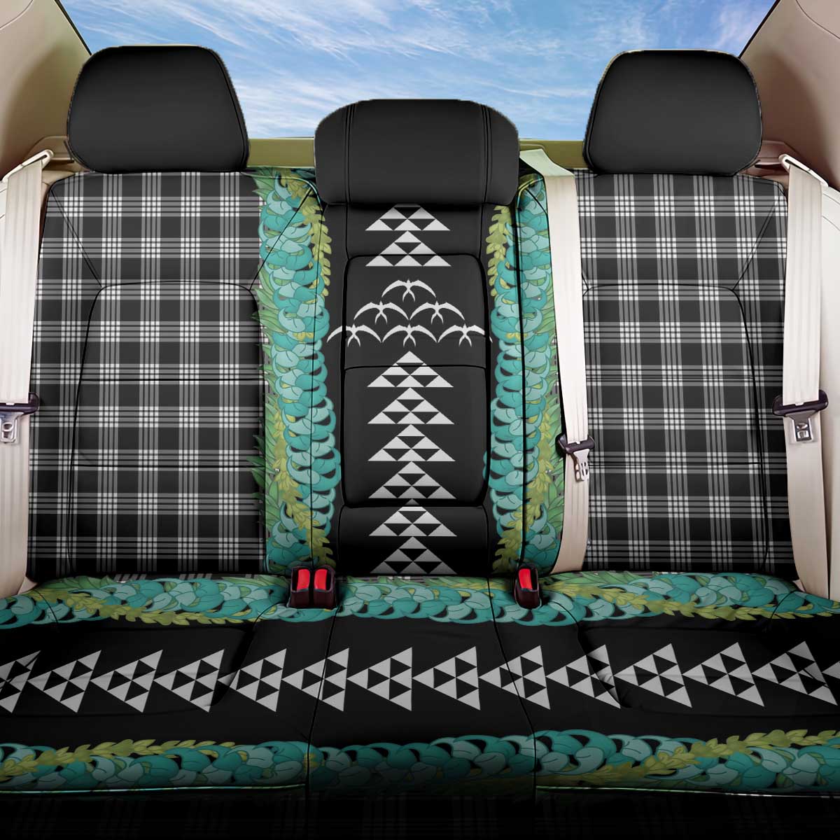 Black Palaka Hawaii Iwa Bird Back Car Seat Cover Hawaiian Kakau Jade Vine Lei - Polynesian Pride