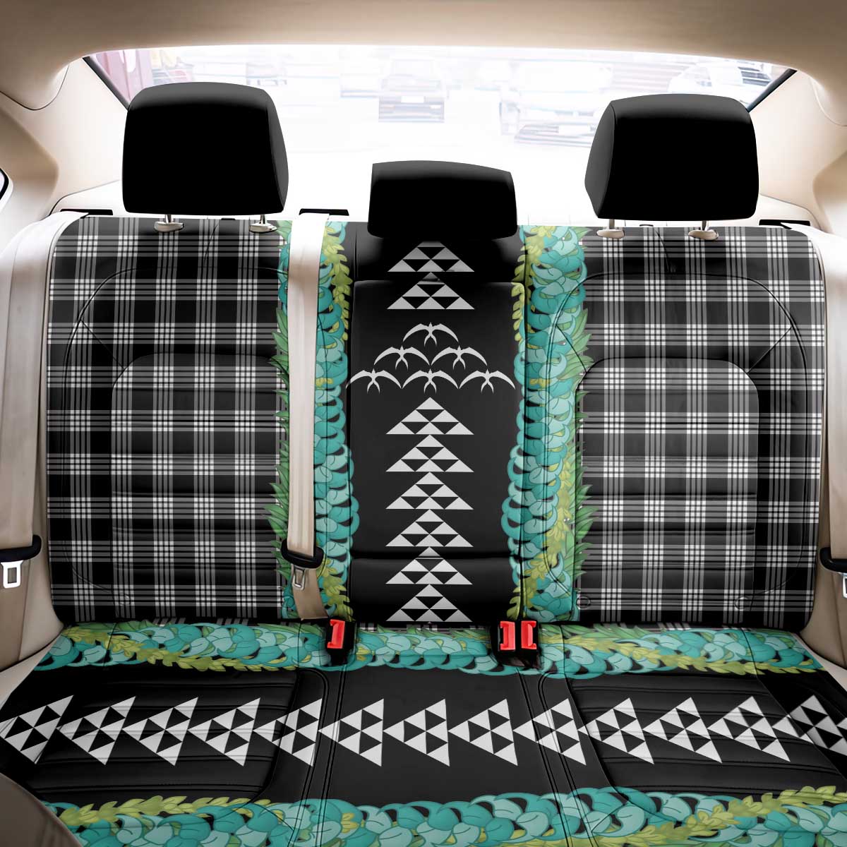 Black Palaka Hawaii Iwa Bird Back Car Seat Cover Hawaiian Kakau Jade Vine Lei - Polynesian Pride