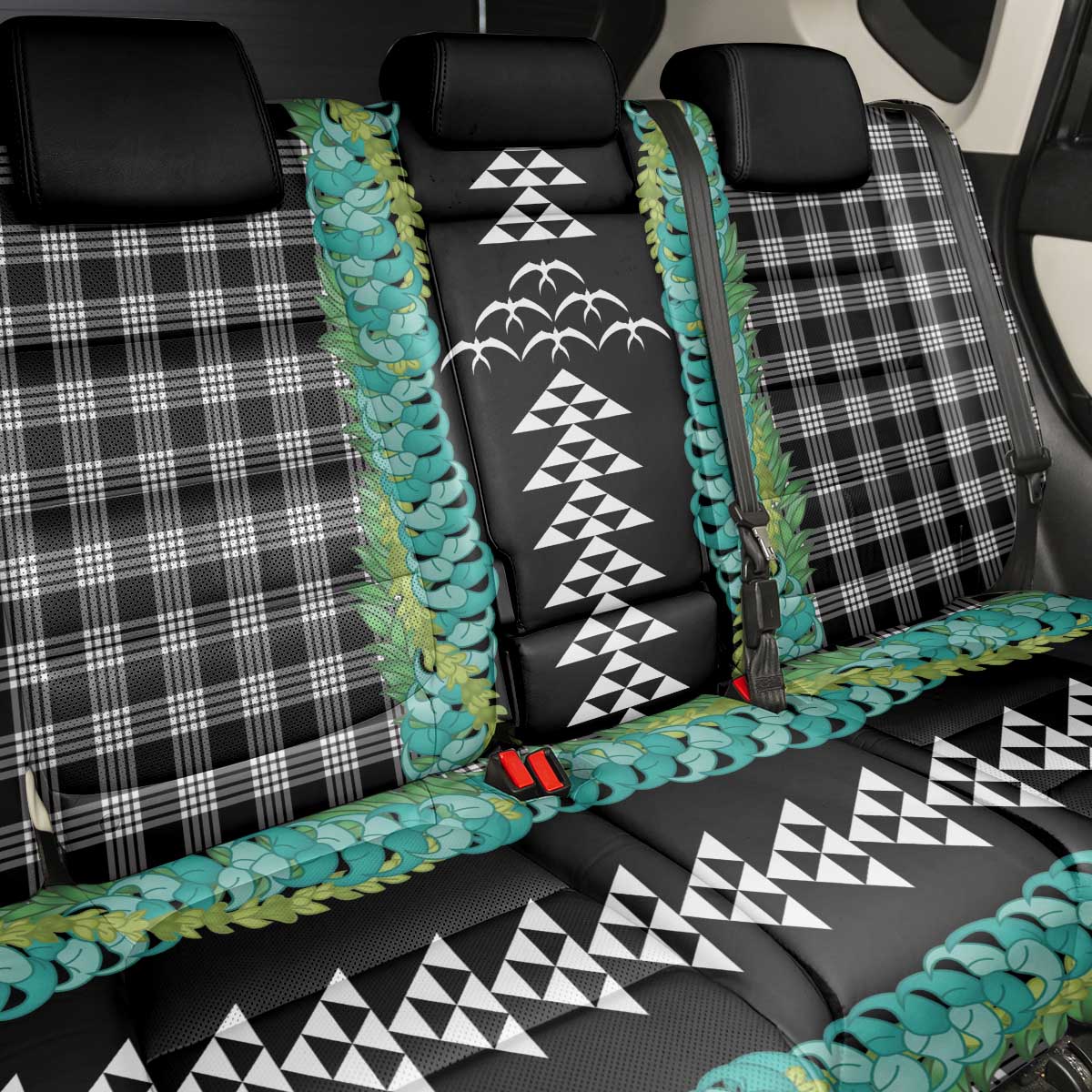 Black Palaka Hawaii Iwa Bird Back Car Seat Cover Hawaiian Kakau Jade Vine Lei - Polynesian Pride