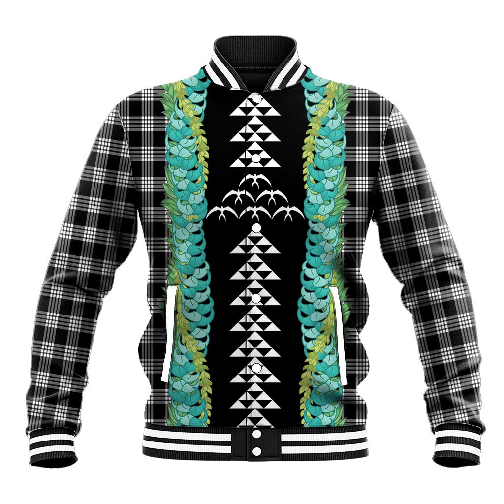 Black Palaka Hawaii Iwa Bird Baseball Jacket Hawaiian Kakau Jade Vine Lei LT14 Unisex Black - Polynesian Pride