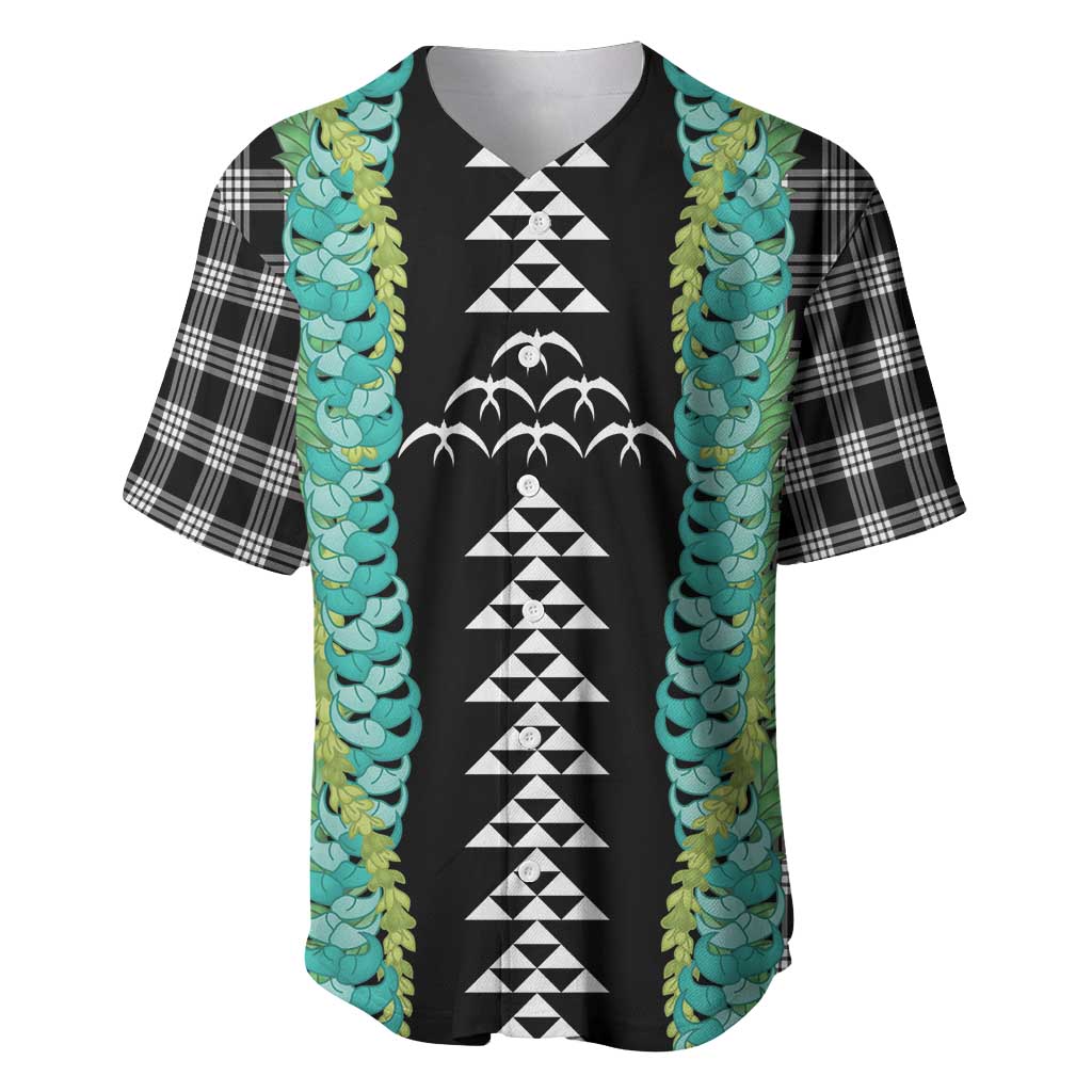 Black Palaka Hawaii Iwa Bird Baseball Jersey Hawaiian Kakau Jade Vine Lei LT14 Black - Polynesian Pride