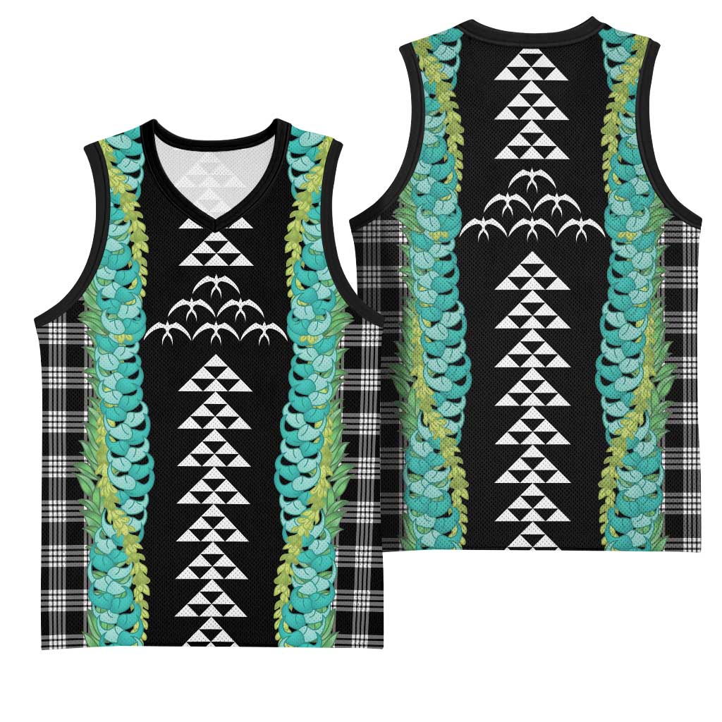 Black Palaka Hawaii Iwa Bird Basketball Jersey Hawaiian Kakau Jade Vine Lei - Polynesian Pride