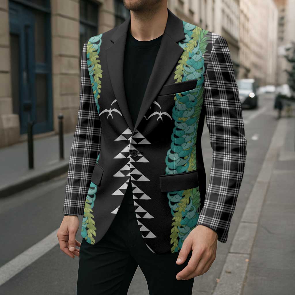 Black Palaka Hawaii Iwa Bird Blazer Hawaiian Kakau Jade Vine Lei - Polynesian Pride