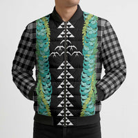 Black Palaka Hawaii Iwa Bird Bomber Puffer Jacket Hawaiian Kakau Jade Vine Lei - Polynesian Pride