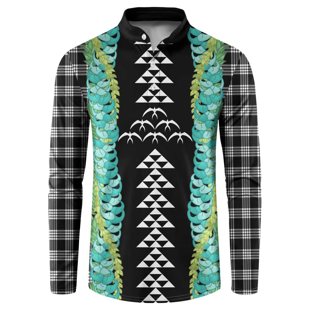 Black Palaka Hawaii Iwa Bird Button Sweatshirt Hawaiian Kakau Jade Vine Lei LT14 Black - Polynesian Pride