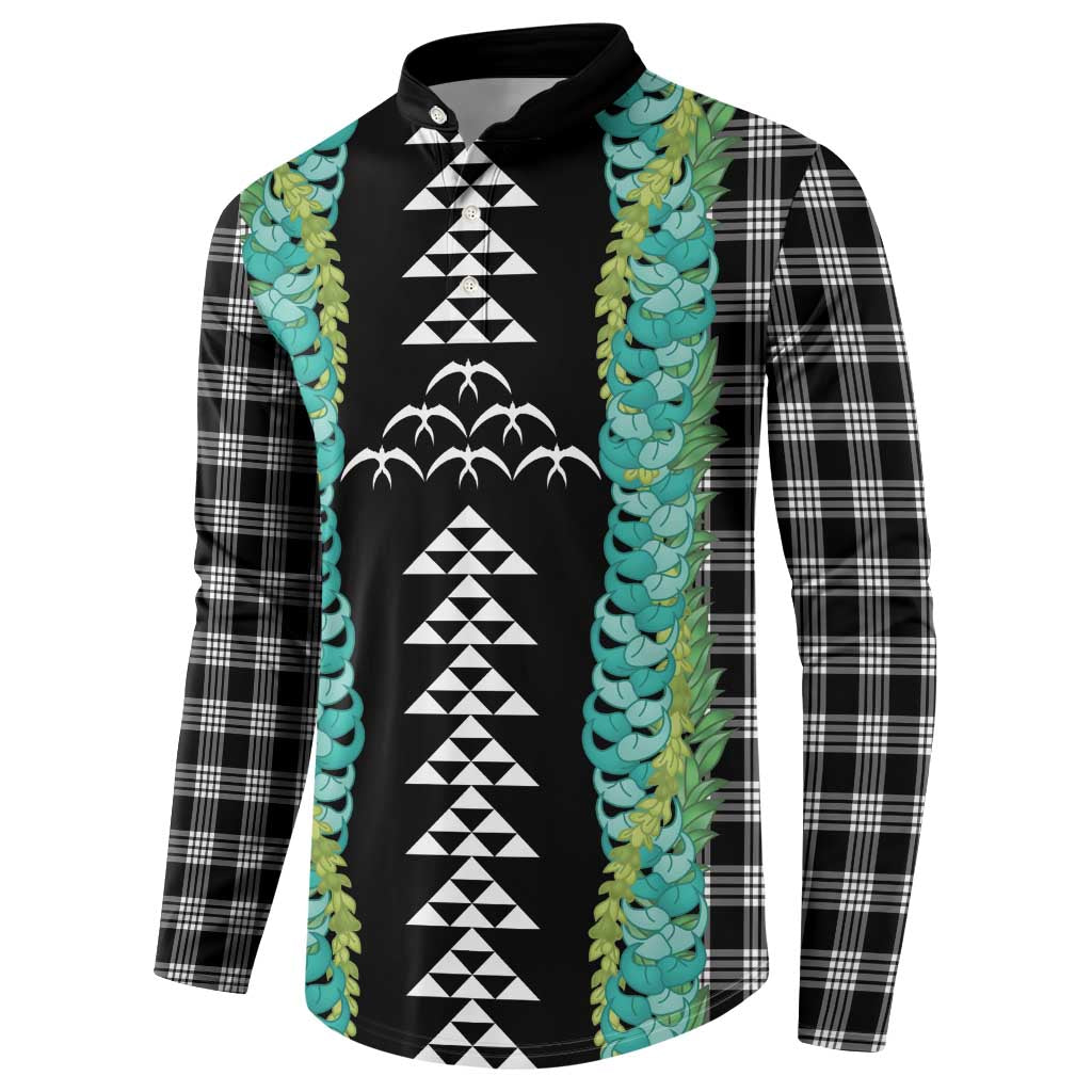 Black Palaka Hawaii Iwa Bird Button Sweatshirt Hawaiian Kakau Jade Vine Lei - Polynesian Pride