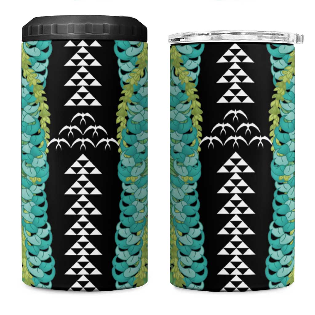 Black Palaka Hawaii Iwa Bird 4 in 1 Can Cooler Tumbler Hawaiian Kakau Jade Vine Lei - Polynesian Pride