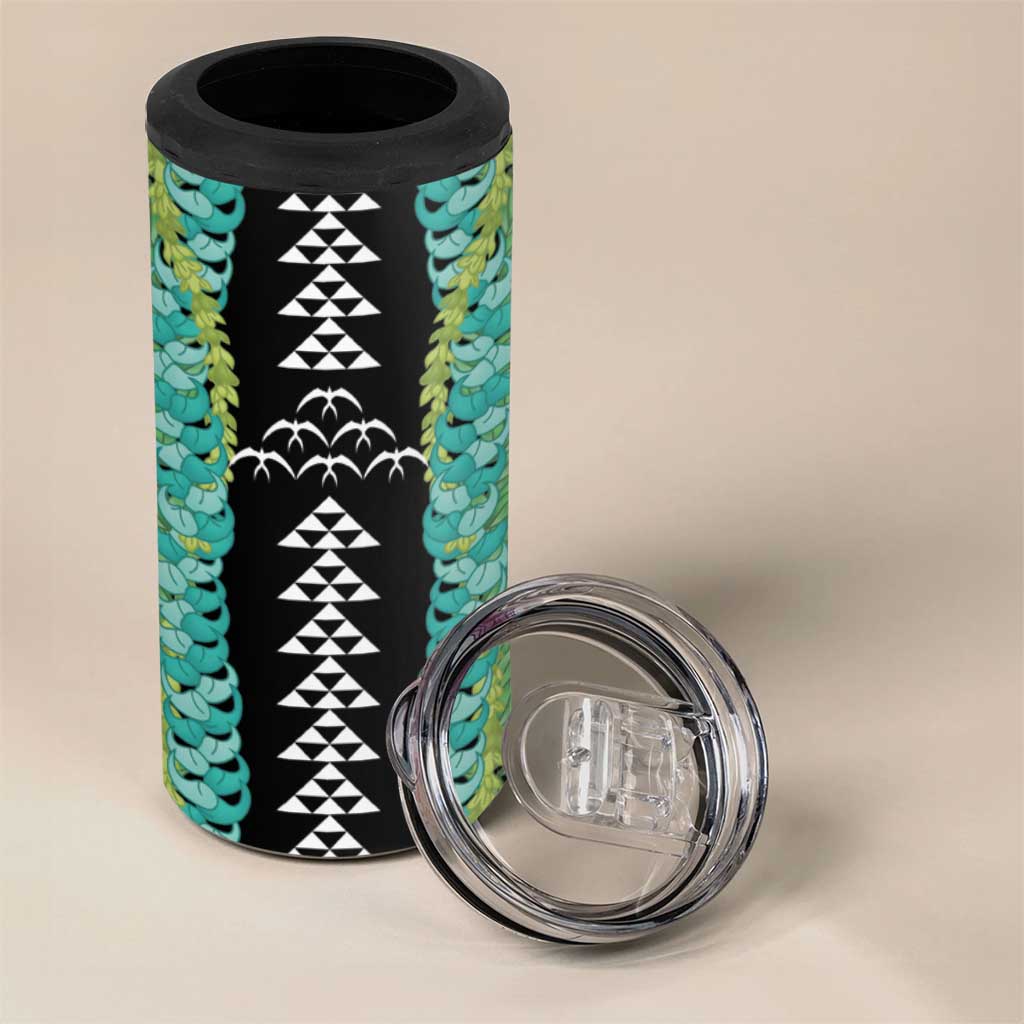 Black Palaka Hawaii Iwa Bird 4 in 1 Can Cooler Tumbler Hawaiian Kakau Jade Vine Lei - Polynesian Pride